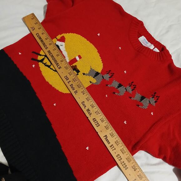 VTG AVON Fashions Women's Med Santa w/Sleigh Sweater Red/Black Ribbed Crew Neck - Picture 10 of 14